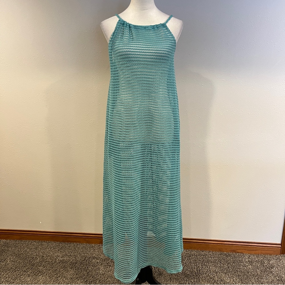 Haute Hippie Aqua Crochet Maxi Dress/Beach Cover-up, Boho Rope Straps Size M